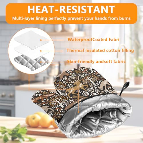 Bear Deer Oven Mitts and Wild Animals Pot Holders Sets 4Pcs (Wild Animals)