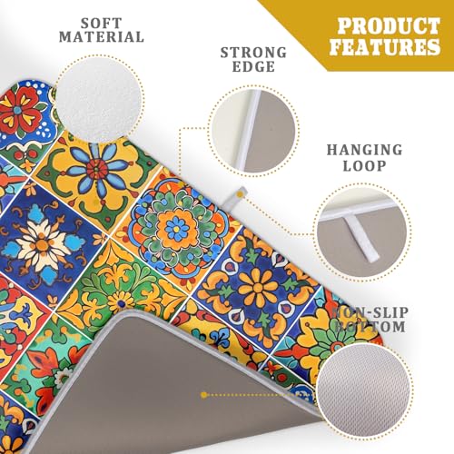 Mexican Tiles Dish Drying Mat for Kitchen Counter Absorbent Microfiber Dish Drying Pad Kitchen Gadgets Multi (Mexican Tiles Blue / 24" x 18")