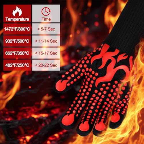 BBQ Gloves 1472 Degree F Heat Resistant Grilling Gloves Silicone Non (short / Red)