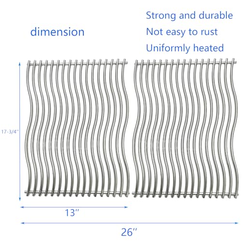 17-3/4" Stainless Steel 2 Waved Cooking Grids Grates Replacement Parts for Napoleon Prestige 500, Pro 500, LEX 485 Gas Grill S83011 (17 3/4 x 26")