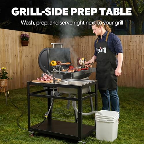 35" Movable Outdoor Grill Cart with Stainless Steel Sink & Faucet (Sliver)