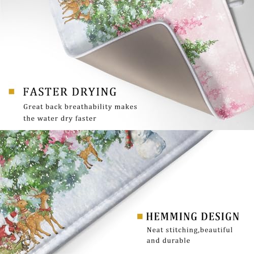Winter Dish Drying Mat for Kitchen Counter Holiday Home Decoration Large (Winter Forest Colorful / 24" x 18")