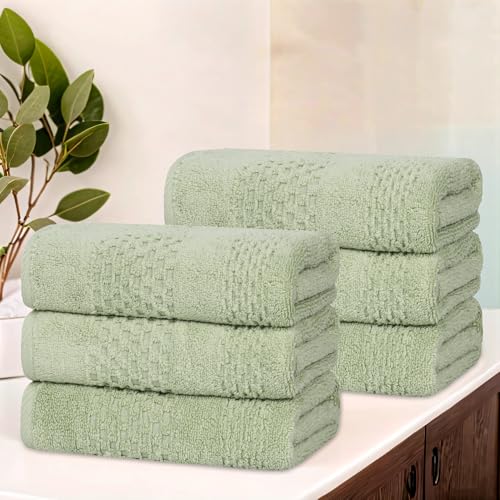Playa Zero Twist Cotton Medium Weight Towels (6 Piece Hand Towel / Green)