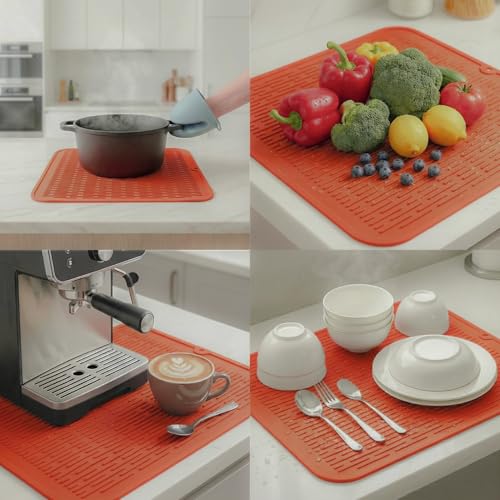 Silicone Dish Drying Mat for Multiple Usage (Orange / 18"L x 16"W)