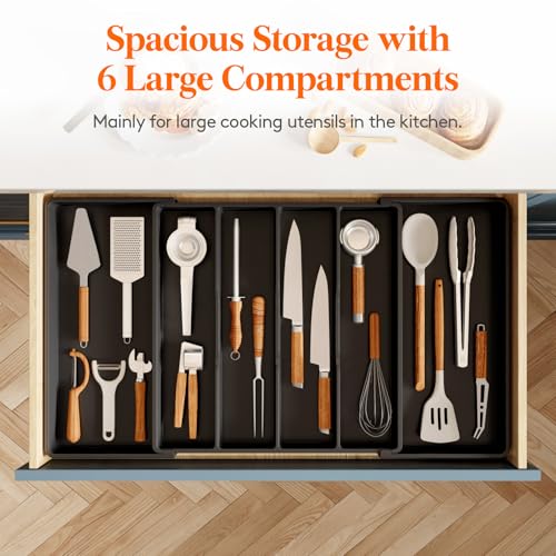 Utensil Organizer for Kitchen Drawers (Black / XXL(18-30''W x 18.5''D))