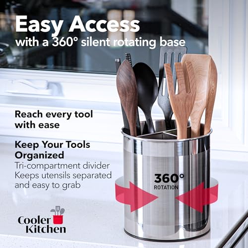 Rotating Extra Large Stainless Steel Utensil Holder Caddy with Sturdy No (Silver)