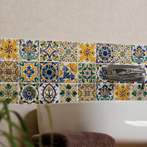 Set of 9 Decorative Ceramic Tiles (Mediterranean / 4" x 4" (1 Tile - Sample))
