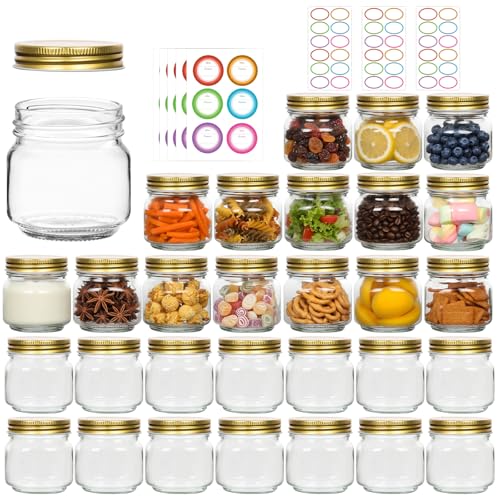 30 Pack Mason Jars 8oz with Glod Lids (Gold Lids-8oz)