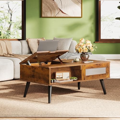 Coffee Table Lift Top Coffee Table with Storage Shelf (Retro Brown / 39" with Drawer)