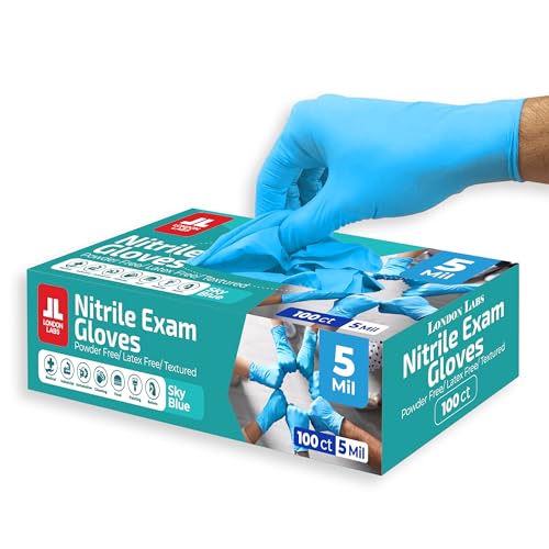 Sky Blue 5 Mil Nitrile Exam Gloves Disposable Latex Free (Sky Blue / X-Small)