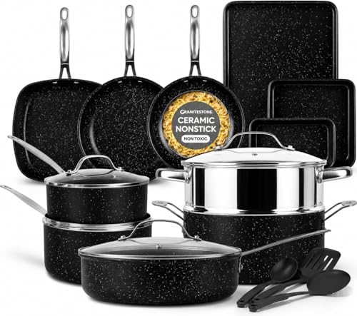 20 Pc Complete Pots and Pans Set Non Stick Cookware Set with Saute Pan