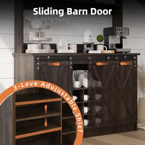 47" Farmhouse Coffee Bar with Storage Hutch & Wine Rack (48Inch / Oak)