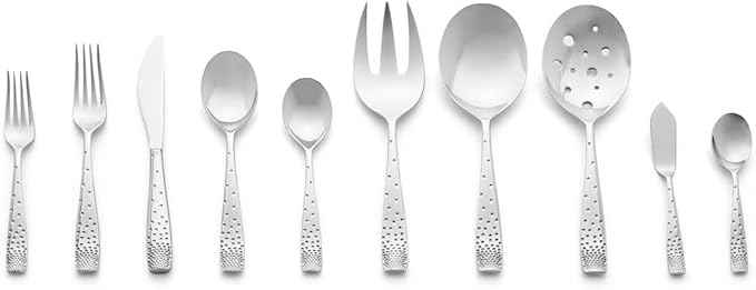 nambe Dazzle 45-Piece Flatware Set Service for 8 Plus Butter Knife, Sugar Spoon and 3 Piece Hostess Set, 18/10 Mirror Stainless Steel Silverware Cutlery Set, Dishwasher Safe
