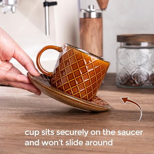 6 OZ Coffee Mugs with Saucer and Stand (Caramel / 6 Ounce (With Stand))