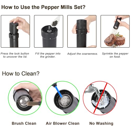 Heavy Duty Manual Pepper Grinder Mill Adjustable Coarseness (External Adjustments)