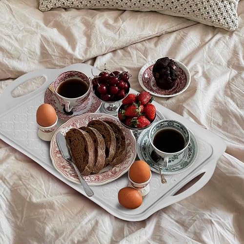 Large White Melamine Serving Tray with Handles (2 Count)