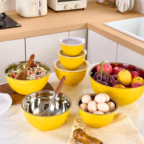 Yellow Mixing Bowls with Lids Set of 7 (Yellow / 7 Sizes)