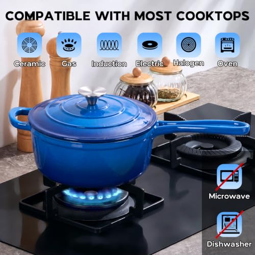 3QT Saucepan Enameled Cast Iron Sauce Pan Pot (Deep Blue / 3 Quarts)