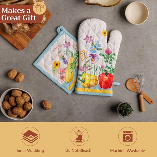 Maison d'Hermine Oven Gloves 100% Cotton Oven Mitt (042 - Giverny / 7.5" x 13" (Oven Mitt))