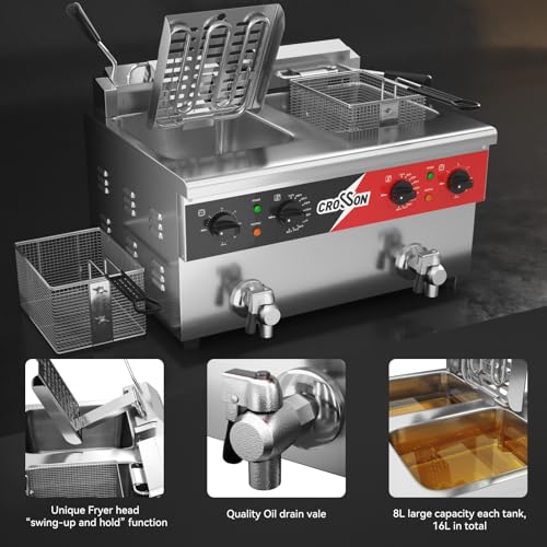 16L Dual Tank Countertop Electric Deep Fryer with "Swing (Double Tank,16L)