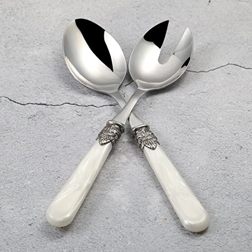 2 piece Salad Servers Stainless Steel Salad Serving Set Salad Fork and Spoon (White)