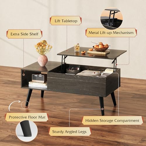 Lift Top Coffee Table with Hidden Storage (Aged Charcoal / 39")
