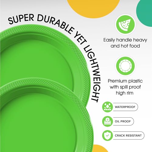 Sturdy Lime Green Plastic Plates 9" Party Plates 100 Pcs (9 inch / Lime Green)