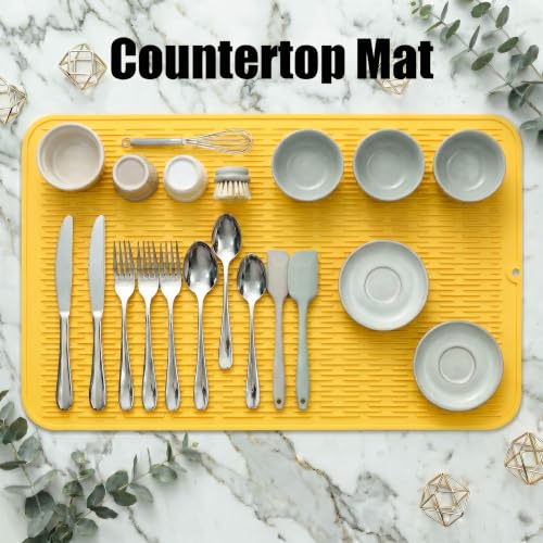 Silicone Dish Drying Mat for Multiple Usage (Yellow / 36"L x 18"W)