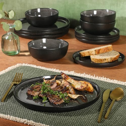 Tahoe Sunset 12 Piece Stoneware Reactive Glaze (Service for 4 (12pcs) / Tahoe Black)
