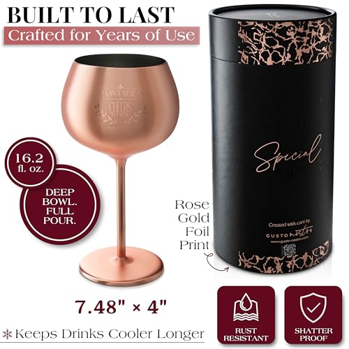 Cheers to You Birthday Wine Glass with Engraved Vintage Quote (All Ages Birthday / Rose Gold)