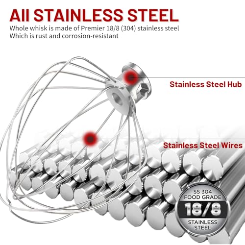 Stainless Steel Whisk Attachment for KitchenAid 5 (Fits Bowl-Lift Pro 5 Plus, Pro 600/6000, KSM55/60)