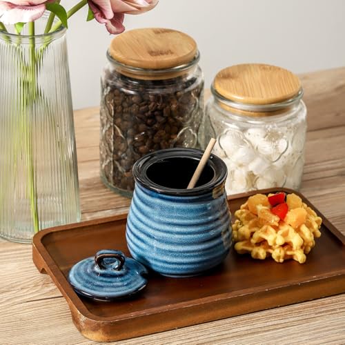 Ceramic 12 Ounce Honey Jar and Dipper Set (Blue)