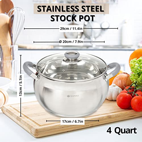 Modern 4 Quart Stainless Steel Stock Pot with Glass Lid (4 Qt)