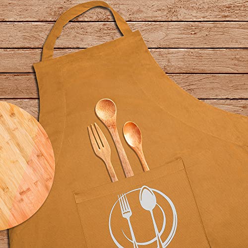 Unisex Cotton Apron With Printed Pocket Yellow 24x36 (Mustard)