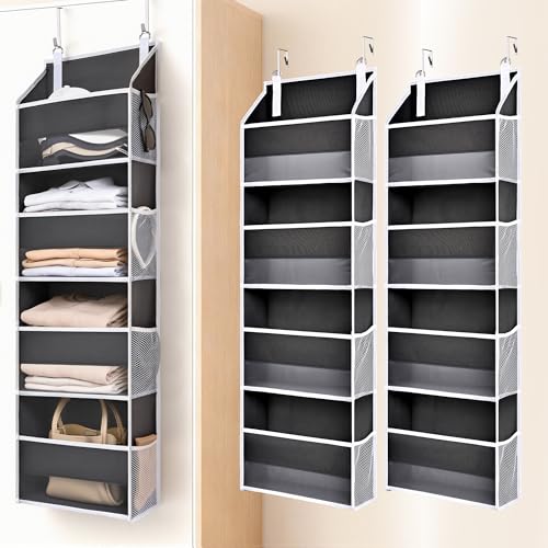 2 Pack Small Over Door Organizer with 4 Large Pockets 8 Mesh Side Pockets (Dark Grey / 2 Pack-4 Tier)
