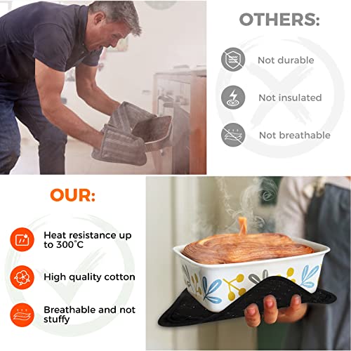 4PCS Oven Mitts and Pot Holders Sets 500°F Pot Holders for Kitchen Heat Resistant Oven Gloves Anti (4pcs Black)