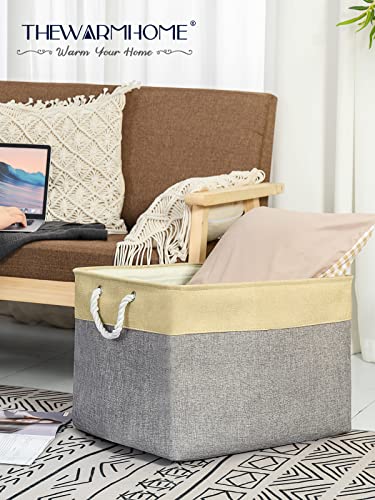 Storage Bins Baskets for Organizing (Gold&Grey / 3PCS/Extra Jumbo - 20.5Lx15.7Wx13.8H)