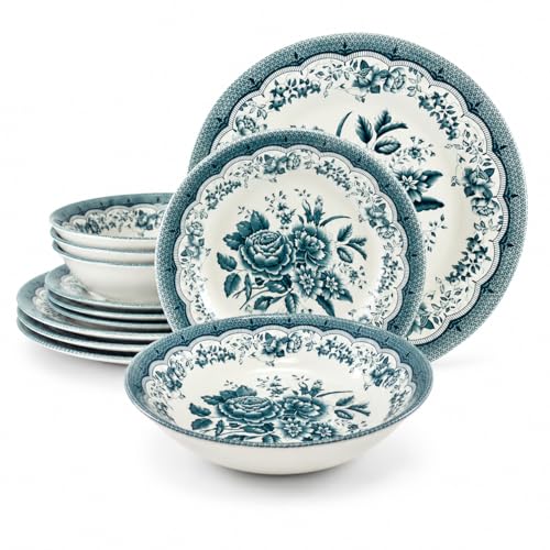 Royal 12 Piece Porcelain Dinnerware Set for 4 (12 / VICTORIA Green)