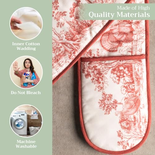 Double Oven Mitts 100% Cotton Double Oven Glove (119 - Holy Jouy - Red / 7" x 35" (Double Oven Mitt))