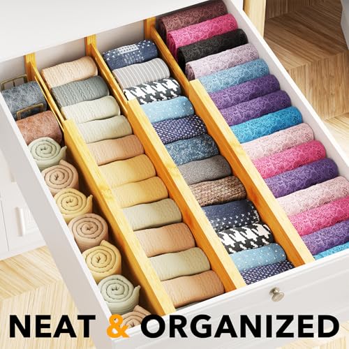 Bamboo Dresser Drawer Dividers 6 Pack (4.65''H, 17''-22''L / NATURAL)