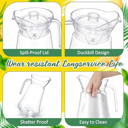 Tessco 6 Pcs Plastic Pitchers 60 Oz Clear Water Beer Jug Large (Modern)