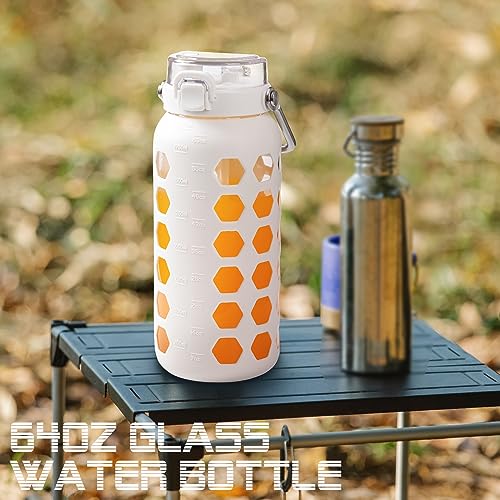 64oz Glass Water Bottle with Straw and Lid (White / 64 Ounces)