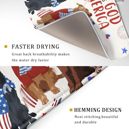 4th of July Patriotic Dogs Dish Drying Mat American Independence Day Dish Dry Pad 18"x24" Absorbent Dishes Drainer Mat for Kitchen Counter (Patriotic Dogs / 18" x 24")