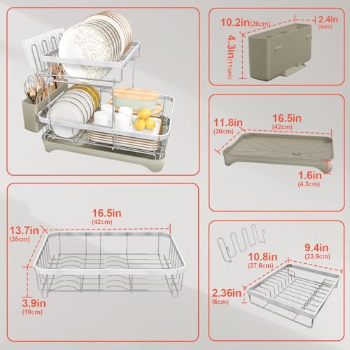 2 Tier Dish Drying Rack for Kitchen Counter (2-tier - Grey)