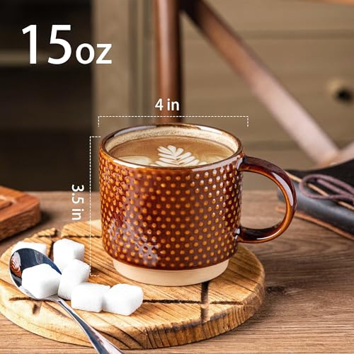 15 OZ Stackable Coffee Mugs Set of 4 (Caramel / 15 Ounces)