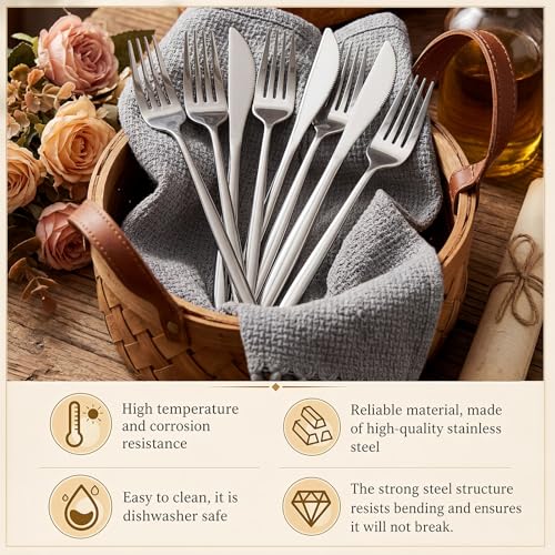 100 Pieces Stainless Steel forks and knives Dinner Flatware Set Tableware Cutlery for Butter Kitchen Restaurant (8.8 Inches，8.4 Inches / Silver)