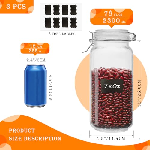 Large Glass Storage Containers with Airtight Lids 78oz 3 Pack (Clear 78oz Square - 3 sets)