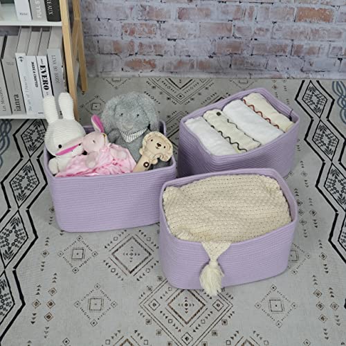 Woven Cotton Rope Storage Baskets 15x10x9.3" 3 Pack Purple Lavender (purple)