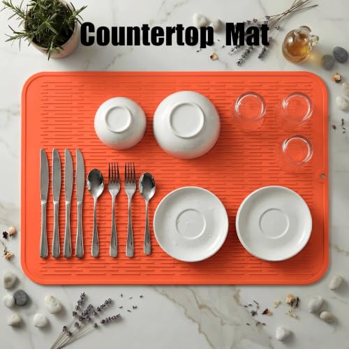 Silicone Dish Drying Mat for Multiple Usage (Orange / 32"L x 18"W)