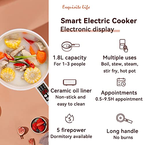 Electric Hot Pot Cooker Steamer 1.8L Multifunctional Nonstick Pan Dormitory Office Portable Ramen Cooker Steamer Boil Dry Protection Suitable For Noodles Steak Cooker Eggs StirFrying